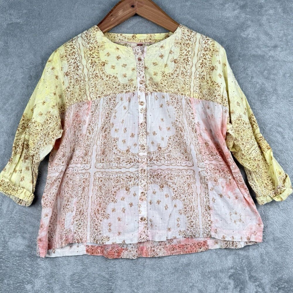 Anthropologie Pilcro Yellow and Pink Patchwork Boho Blouse